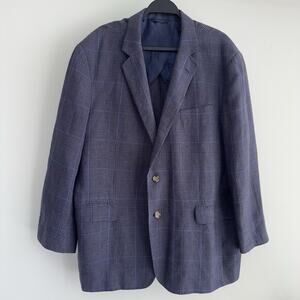 Brooks Brothers Blazer Jacket Mens 48R Blue Plaid Linen Sport Coat Unstructured